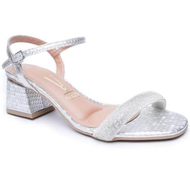Imagem de Sandália Vizzano Metalizada Cristais Salto Bloco Feminino - Prata - 36