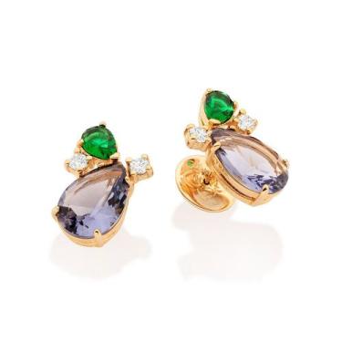 Imagem de Brinco Gotas Banhado a Ouro com Cristais Rommanel 527483, Dourado