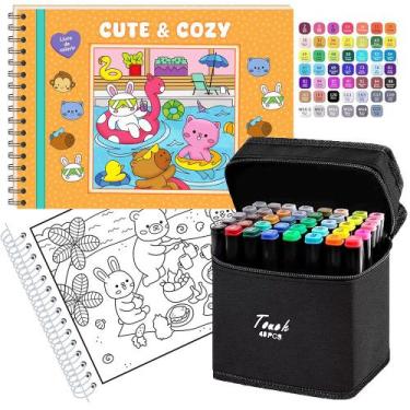 Imagem de Kit Livro De Colorir TikTok Cute And Cozy Orange 48 Desenhos + 48 Cane