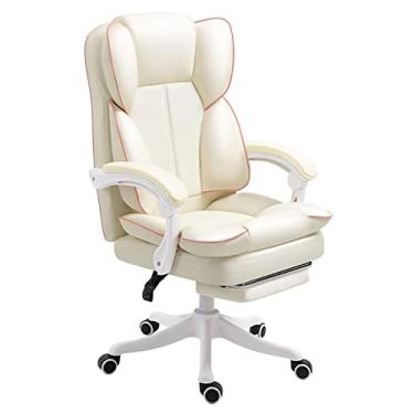 Imagem de Cadeira de escritório em casa, cadeiras brancas para computador, cadeira ergonômica, encosto ajustável, com almofada de cabeça e almofada lombar, cadeira giratória com apoio para os pés, adequada para