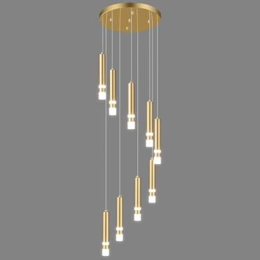 Imagem de LIANGMH Luminária Pendente Moderna Com 9 Luzes, Led Regulável, 54 W, Dourada, Para Escada, Grande Lustre, Hall De Entrada, Sala De Estar, Quarto, Hall De Entrada, Teto Alto