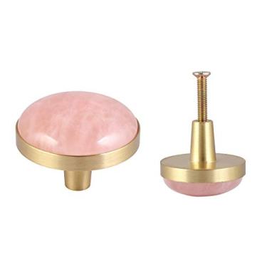 Imagem de Pacote com 2 puxadores de gaveta de pedra de cristal natural para puxar, puxador de armário, puxador de porta com parafusos para móveis decorativos em casa, 1.25 inches, Pink