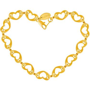 Imagem de Tornozeleira de coração liso para mulheres e adolescentes meninas folheada a ouro 24 k de substituição gratuita vitalícia Dourado