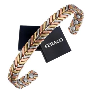 Imagem de Feraco Pulseiras magnéticas de cobre terapêutico de drenagem linfática para mulheres, pulseira de cobre trançado desintoxicação linfática para mulheres Artrite Dor e Alívio do túnel do carpo com ímãs fortes para terapia, Metal, Sem pedras preciosas