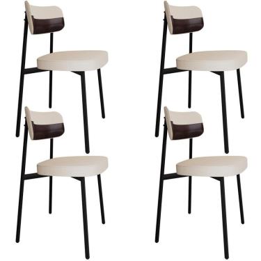 Imagem de Kit 04 Cadeiras Estofada Para Sala De Jantar Astrid Preto C01 Linho Palha Courino Café - Lyam Decor