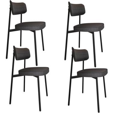 Imagem de Kit 04 Cadeiras Estofada Para Sala De Jantar Astrid Preto C01 Linho Preto - Lyam Decor