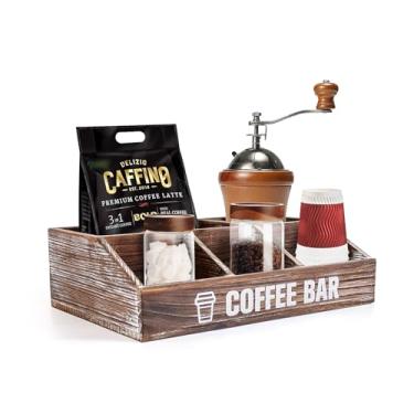 Imagem de OKSQW Organizador De Estação Café Em Madeira Marrom Envelhecida - Caixa Acessórios Para Bar, Suporte Condimentos Chá, Cesta Armazenamento, Cápsula, Xarope, Bolsa, Xícara, Agitador, Decoração Cozinha