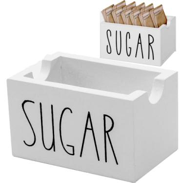 Imagem de ESEHGS Suporte Para Sachês De Açúcar Cafeteria, Porta-Sachês Madeira, Cubos Gelo, Organizador Chá Em Recipientes Pequenos, Mesa, Escritório, Hotel, Restaurante (Branco)