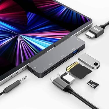 Imagem de GKEAPZA Adaptador De Hub Usb C Para Ipad Pro 2024 M4 M2 M1, Hub 7 Em 1 Com 4K A 60 Hz Hdmi, Conector De 3,5 Mm, Usb 3.0, Pd 60 W, Slot Para Cartão Sd/Tf, Ipad Air 4/5, Ipad Mini 6, Acessórios Para I