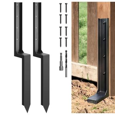 Imagem de ArlinaL Kit de reparo de poste de cerca engrossada de uma peça, 2 pacotes de âncora de estacas de conserto de postes de cerca de aço resistente para cerca de madeira quebrada