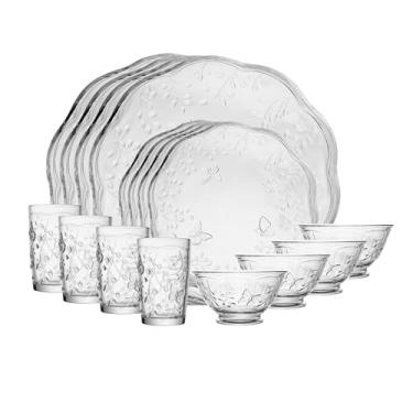 Imagem de LYOR - Jogo de Jantar 16 peças New Butterfly em Cristal Ecológico - Serve 4 Pessoas - 4 Pratos Rasos, 4 Pratos para Sobremesa, 4 Bowls e 4 Copos.
