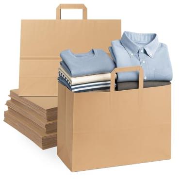 Imagem de Qutuus Sacos de presente grandes a granel 40 x 15 x 30 cm, 25 peças, sacos de papel marrom grandes com alças a granel, sacolas de compras de papel kraft para pequenas empresas, varejo, boutique