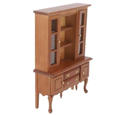Imagem de Generic Dollouse Bookshelf Cupboard Portas Openable Trabalho Fino Realista 1/12 Gabinete Em Miniatura Em Escala Feito à Mão (Castanha)