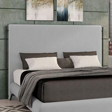 Imagem de Cabeceira Design para Cama de Casal Bezos Pés em Madeira Veludo Cinza 