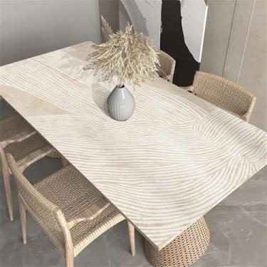 Imagem de Jogo americano de mesa minimalista à prova d'água e óleo, bege, listrado, para cozinha, decoração de mesa, moderno, de PVC, YHT039, A, 70 x 120 cm