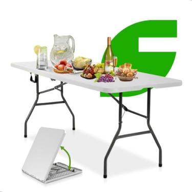 Imagem de Mesa Dobravel Portatil Vira Maleta Camping 180cm Plastico Duravel 180x