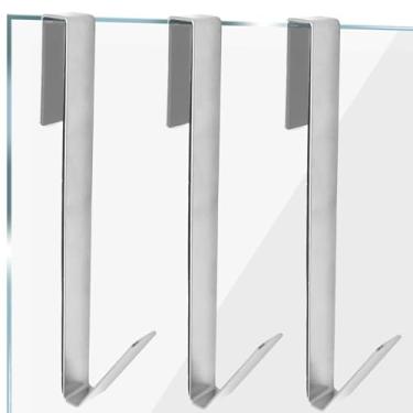 Imagem de Zorfeter Gancho De 12" Estendido Sobre A Porta Do Chuveiro, Ganchos Aço Inoxidável Resistentes, Sem Perfuração, Para Toalhas Banheiro, Vidro Moldura - 3 Pacotes