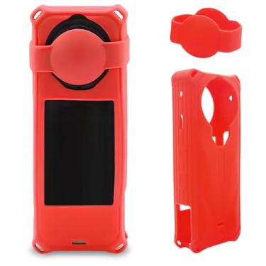 Imagem de Capa protetora de silicone para Insta360 X5, acessórios de capa protetora de lente de câmera (vermelha)