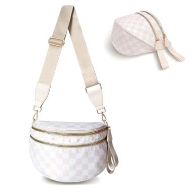 Imagem de Bolsa tiracolo feminina quadriculada, espaçosa, pochete com alça ajustável, Xadrez bege, One Size