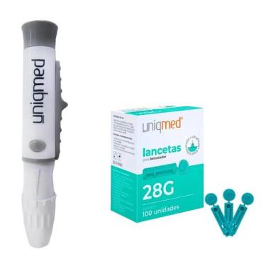 Imagem de Caneta Lancetadora e 100 Lancetas Uniqmed Kit com 1 Unidade