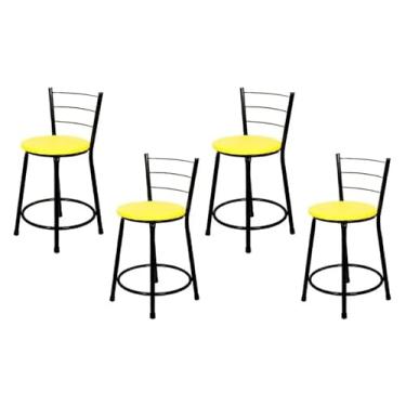 Imagem de Jogo 4 Banqueta Baixa Para Cozinha Preta Assento Amarelo