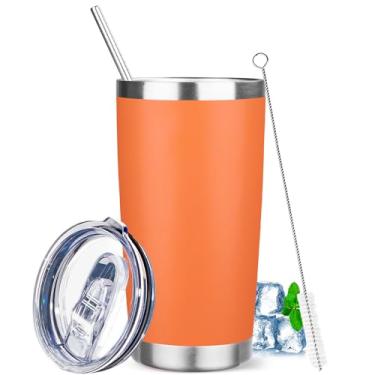Imagem de YEBTS Life Copo de 590 ml com tampas e canudos, caneca de café de viagem com isolamento de aço inoxidável, copos isolados a vácuo de parede dupla, copo de café revestido em pó para bebidas frias e
