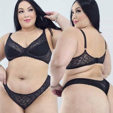 Imagem de Conjunto Lingerie Plus Size Sem Bojo Com Aro Calcinha Fio dental Sexy 