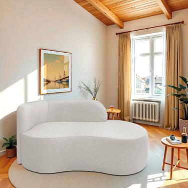 Imagem de Recamier Curvo Orgânico 200cm 3 Lugares Lado Direito para Sala ou Quarto Bouclé Japão Branco