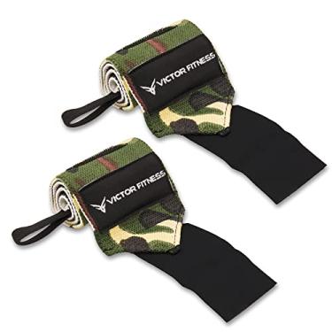 Imagem de Victor Fitness Pulseiras de levantamento de peso de 45,7 cm com alças de polegar - perfeitas para levantamento de peso, treinamento de força, musculação (camuflagem)