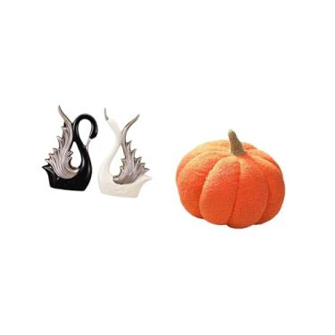Imagem de Fenteer Escultura de Cerâmica de Abóbora Cisne, Figuras Decorativas de Pelúcia para Prateleira, Sofá, Almofada, Aniversário, Lareira, Decoração de Quarto