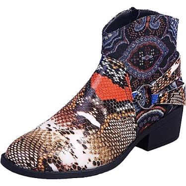 Imagem de Botas femininas de cano curto, vintage, com zíper lateral, botas de couro PU confortáveis e florais para o inverno, Amarelo, 38 BR