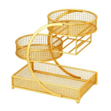 Imagem de predolo Organizador de maquiagem de metal, cesta de frutas, expositor de cosméticos, perfume, cuidados com a pele, organizador para quarto, escritório, Ouro