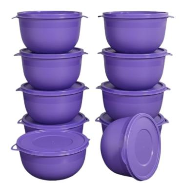 Imagem de Kit 10 Potes Bowl 1300ml Plástico com Tampa – Marmita Cozinha, Freezer, Micro-ondas e Lava-Louças. (10 Bowl Roxo)