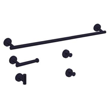 Imagem de LUMAI Kit 5 Acessórios para Banheiro Aço Inoxidável Fosco, Toalheiro, Suporte para Toalha Corporal, Suporte para Papel Higiênico e 2 Ganchos Grandes, Instalação Segura e Organização – Preto