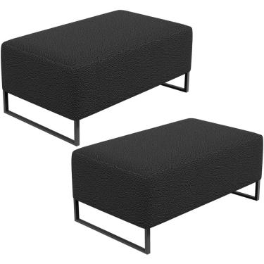 Imagem de Kit 02 Puffs Decorativo Sala De Estar Cléo 90cm W01 Base Ferro Preto Bouclê Preto - Lyam Decor