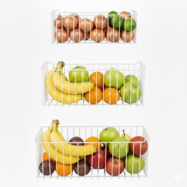 Imagem de Kit 3 Cestos Multiuso Aramado Fruteira de Parede para Cozinha Lavander