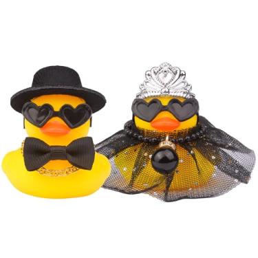 Imagem de CoFuBcad 2 peças de patos de borracha de casamento, decoração de patos de borracha para noivas e noivos com véu e cartola macia para casal, presente de cerimônia, lembrança de casamento, bênção de
