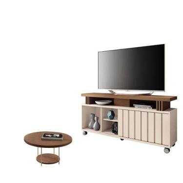 Imagem de Rack Bancada Rivera 1.3 Com Mesa De Centro Sky Castanho Off White - Hb