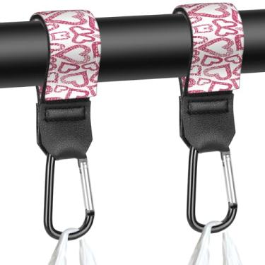 Imagem de Alças de carrinho de bebê, bolsas de fraldas com ganchos para mamãe, carrinho de compras universal, carteira, mochila – 2 pacotes (Love)