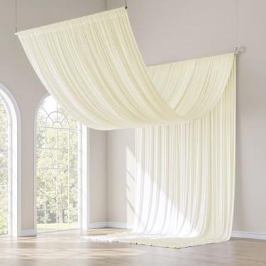 Imagem de gogoparti Cortinas de teto marfim de 3,5 x 5,8 m para festas de casamento - 2 painéis de cortinas marfim de seda sem rugas de 1,5 x 5,8 m para decoração de tendas, casamentos, aniversários, festas