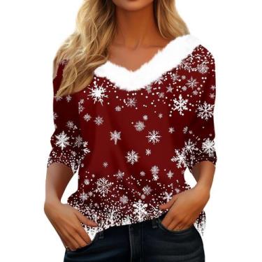 Imagem de Suéter de Natal COTECRAM feminino tamanho grande com decote em V D Win