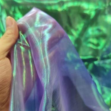 Imagem de Tecido de renda de organza gradiente a laser arco-íris mágico, tecido de gaze holográfico iridescente para vestido de casamento, cortina, fundo, festa, suprimentos de bricolage, decoração de casa