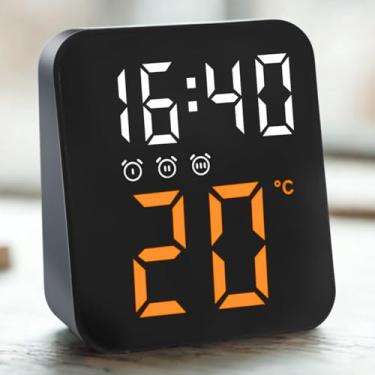 Imagem de Relógio Digital - Ideal para Mesa e Parede - Display de Led com Luz Noturna, Exibe Temperatura, Função de Despertador, Carregável via USB ou Pilha
