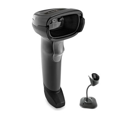 Imagem de Zebra DS2208 Scanner de código de barras portátil com suporte | Scanner de código QR 2D 1D | Configuração fácil | Com fio com cabo USB blindado