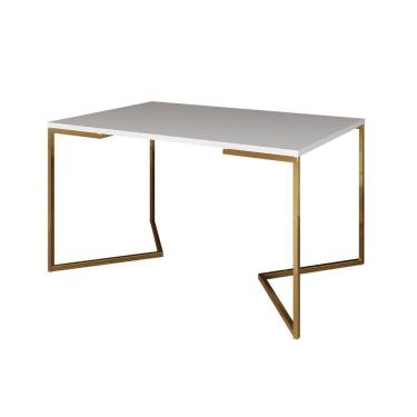 Imagem de Mesa De Jantar Industrial Retangular Branca 120X75Cm Base V Dourada Cor: Branco