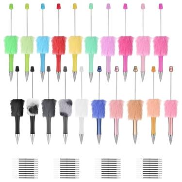 Imagem de 20 canetas fofas com contas, contas de plástico, bola de pelúcia fofa com eixo de pompom engraçado, tinta preta para Natal, faça você mesmo, presentes de formatura, escritório, escola, escrita