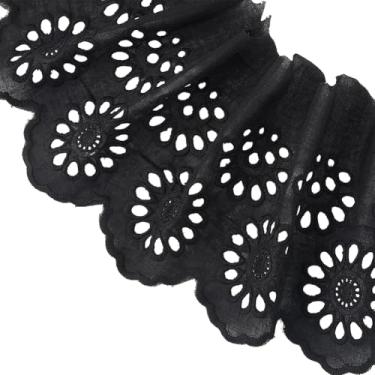 Imagem de FINGERINSPIRE 5 jardas de algodão com acabamento em renda com ilhós, 15 cm, fita de renda de flor de algodão preta, acabamento floral, borda ondulada, fita de costura para artesanato faça você mesmo