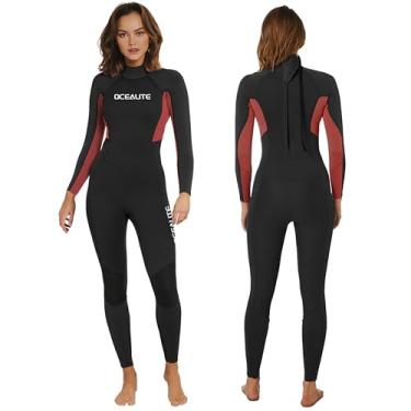 Imagem de Ocealite Roupa de mergulho feminina 3 mm de corpo inteiro com zíper nas costas, fato de neoprene para surfe e bolso interno para chave com costura flatlock, para mergulho com snorkel, paddleboarding