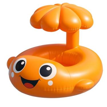 Imagem de Bóia Inflável Infantil com Cobertura – Modelo Peixinho Proteção Solar, Conforto e Segurança (Laranja)
