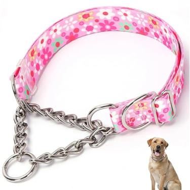 Imagem de Coleira Martingale para cães médios, coleira gargantilha para cães, à prova de fuga de treinamento, resistente, sem puxão, coleira para cães machos, meninos e adultos, rosa floral M